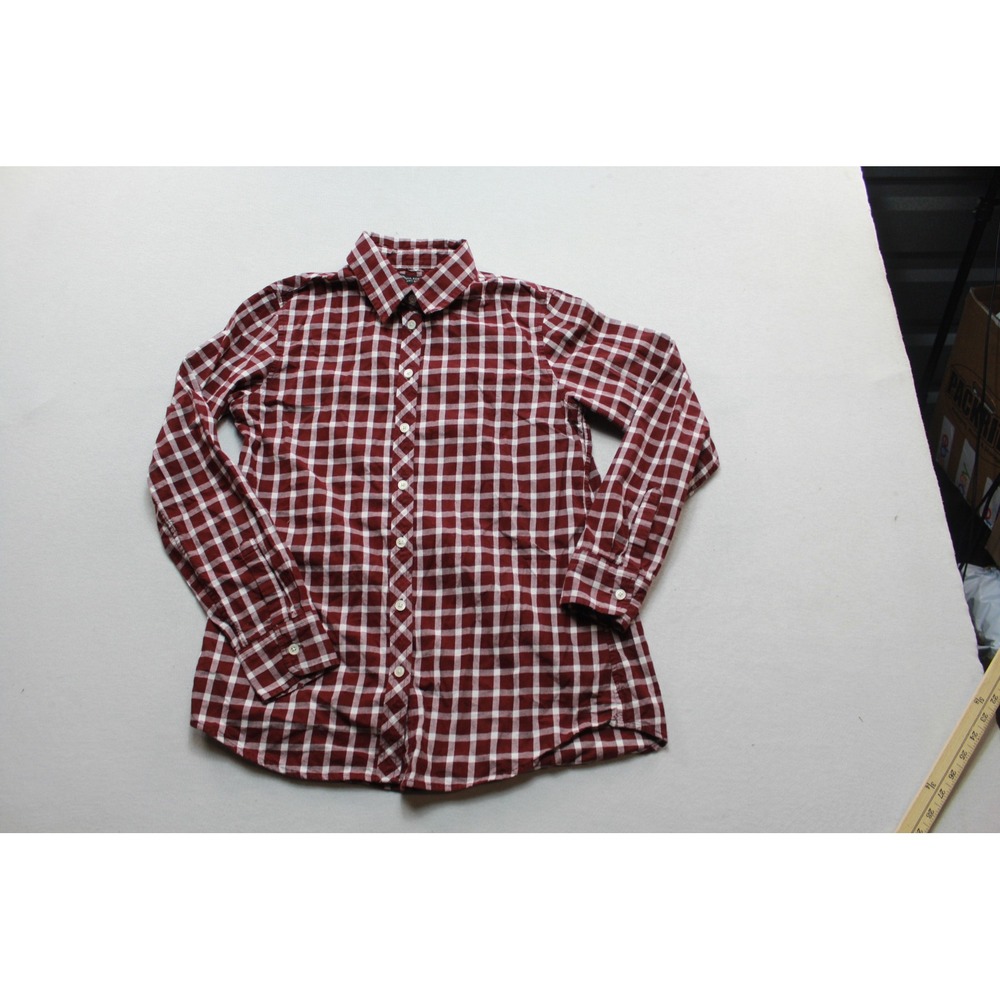 Banana Republic Button Down Shirt Women Small Burgundy Excellent Plaid Soft Wash